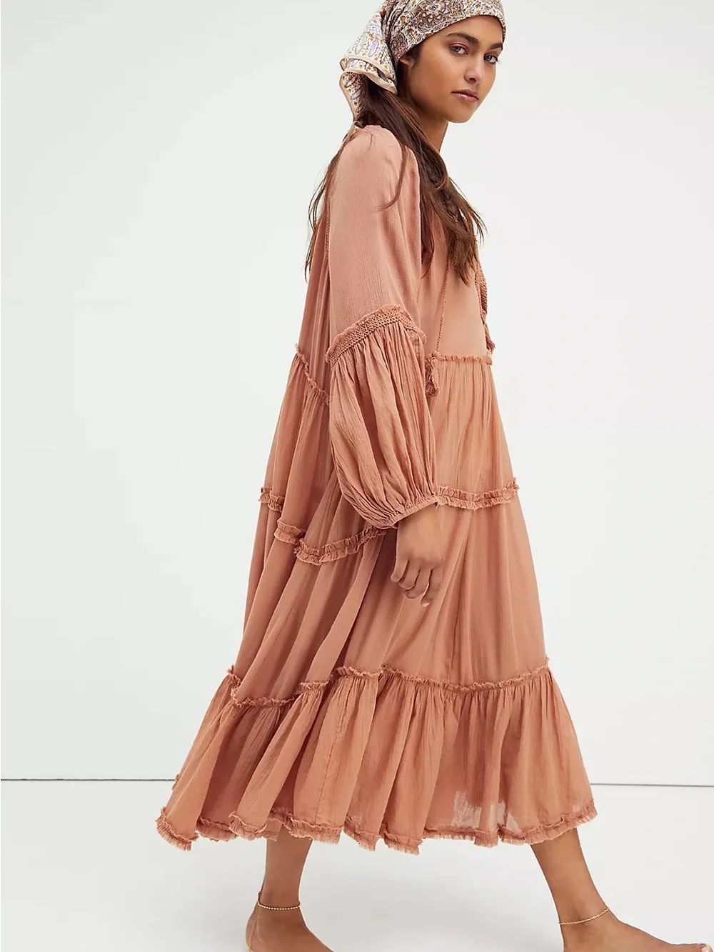 Free People In the Moment Boho Inspired Maxi Dress in the Color Doe - Picture 2 of 7